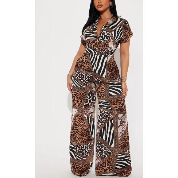 Fashion Nova So Safari Babe Jumpsuit Size Large NWT - Picture 1 of 11